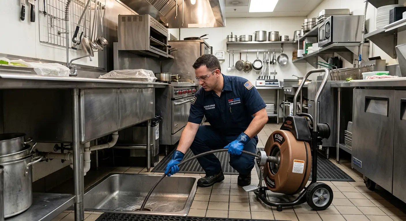 Commercial drain cleaning service in a restaurant kitchen in Stansbury Park